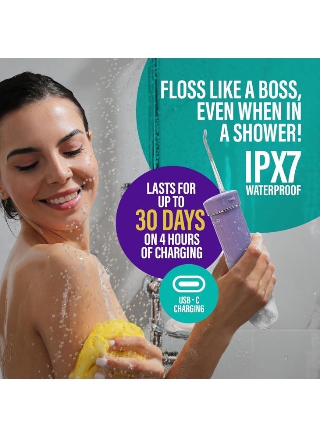 general Compact Water Dental Flosser, Portable Travel Size Oral Irrigator Flosser with Collapsible 180 ml Tank, Smart Timer, 4 Flossing Modes, TSA-Friendly - Lavender - Image 5